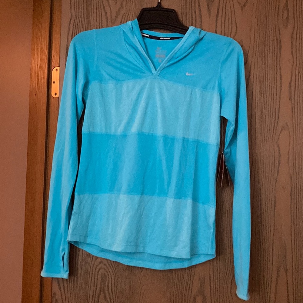 Nike Running Medium Blue on Blue Dry-Fit Shirt with Thumb Holes.